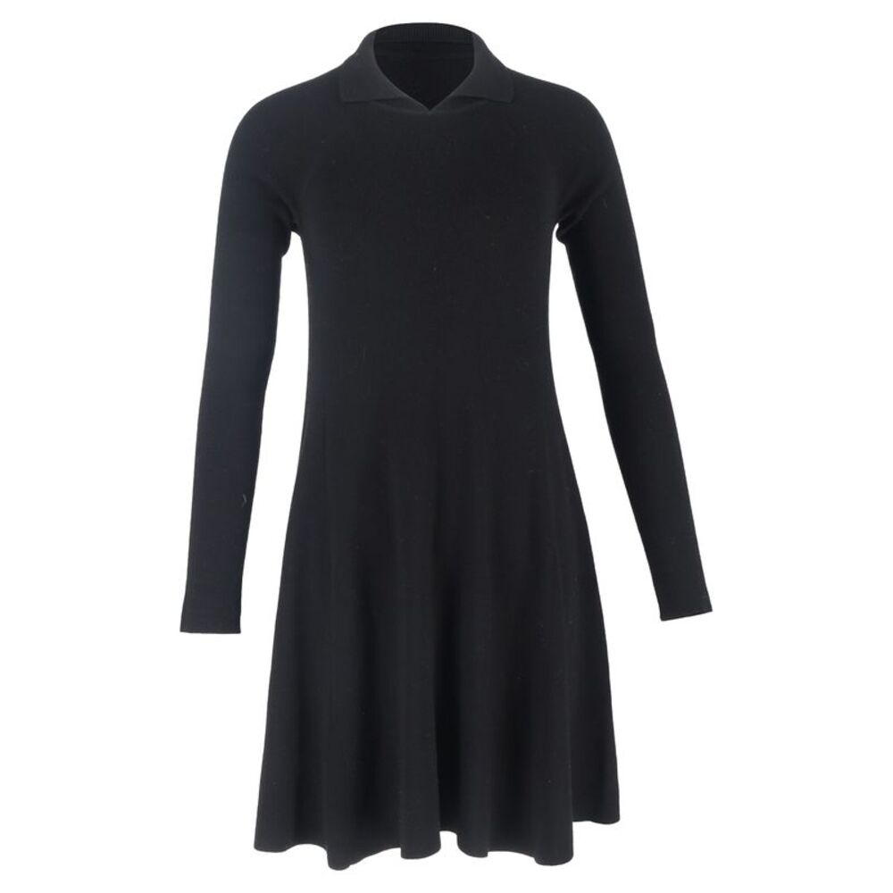 Khaite Knitted Collared Mini Dress in Black Wool